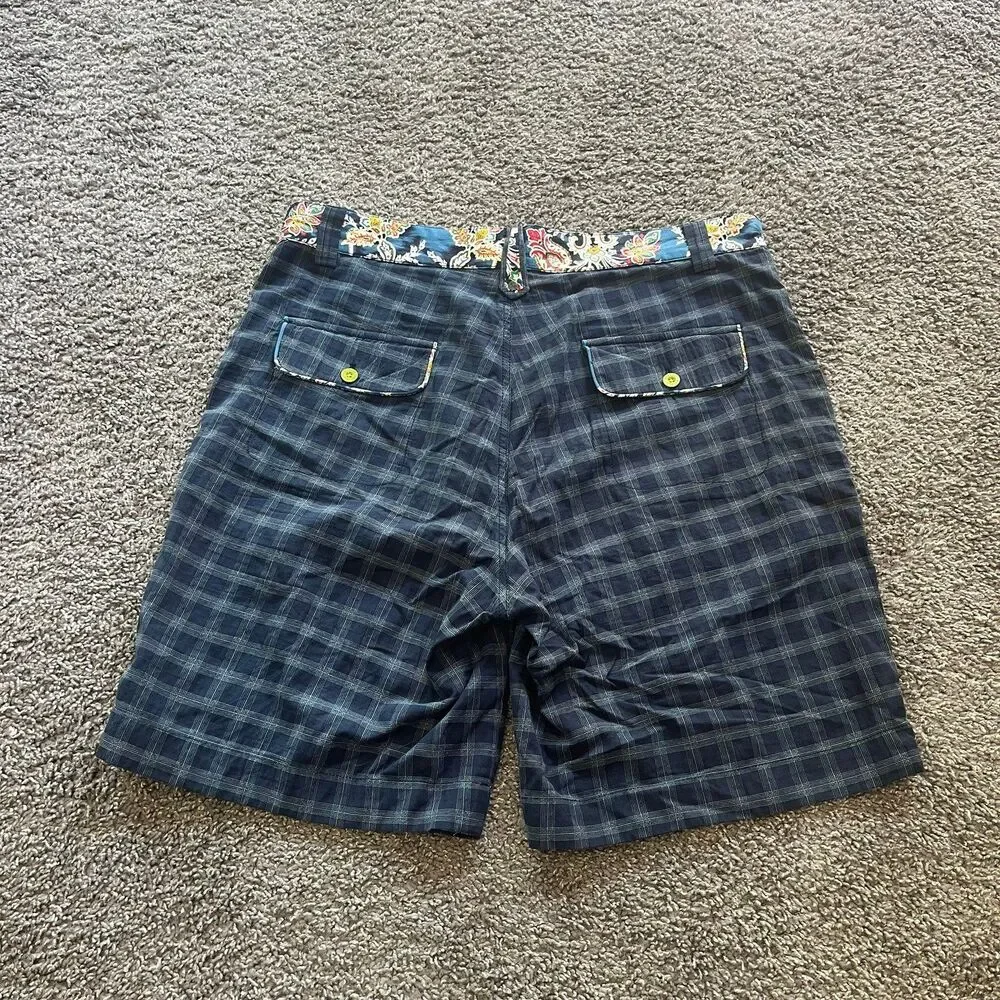 Robert Graham Blue Bermuda Plaid Preppy Chino Shorts 9” Men’s Size 36